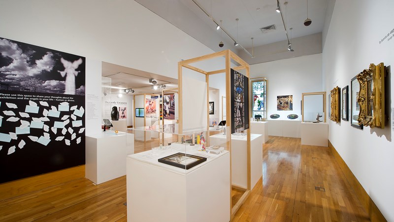 Photograph showing a view of the Angels exhibition currently on show at St Mungo.