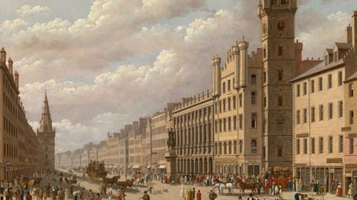 Image showing the painting Old Glasgow Cross, by John Knox, 1826. Oil on canvass, 1352 © CSG CIC Glasgow Museums Collection.