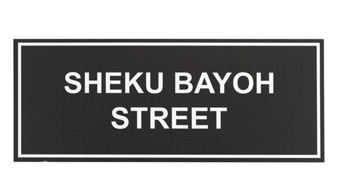 Photograph of the Sheku Bayoh street sign, PP.2021.4 © CSG CIC Glasgow Museums Collection